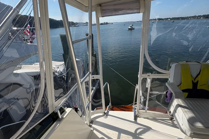 Monkey Business Yacht Photos Pics 1988 Egg Harbor 37 Convertible yacht interior with scenic water view.