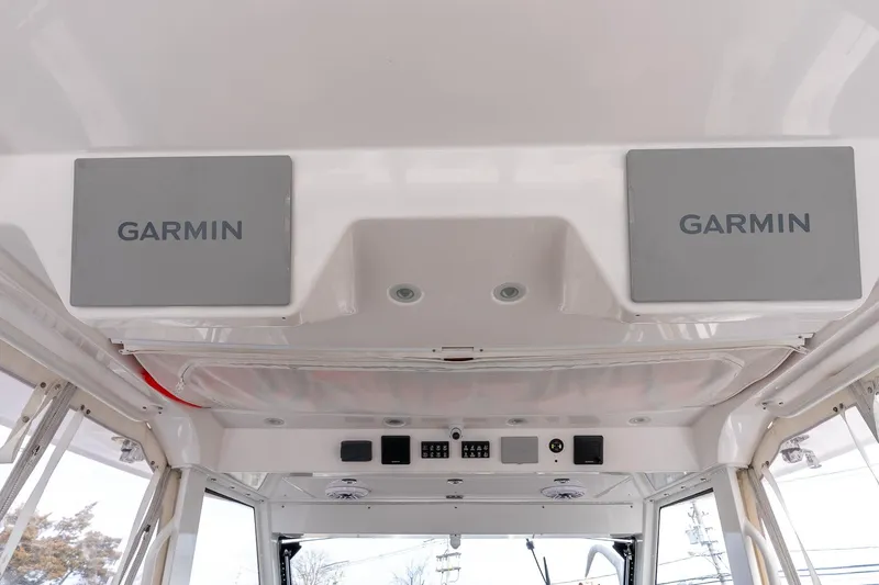 Montrachet Yacht Photos Pics 2023 Everglades 455 Center Console boat interior with Garmin electronics.