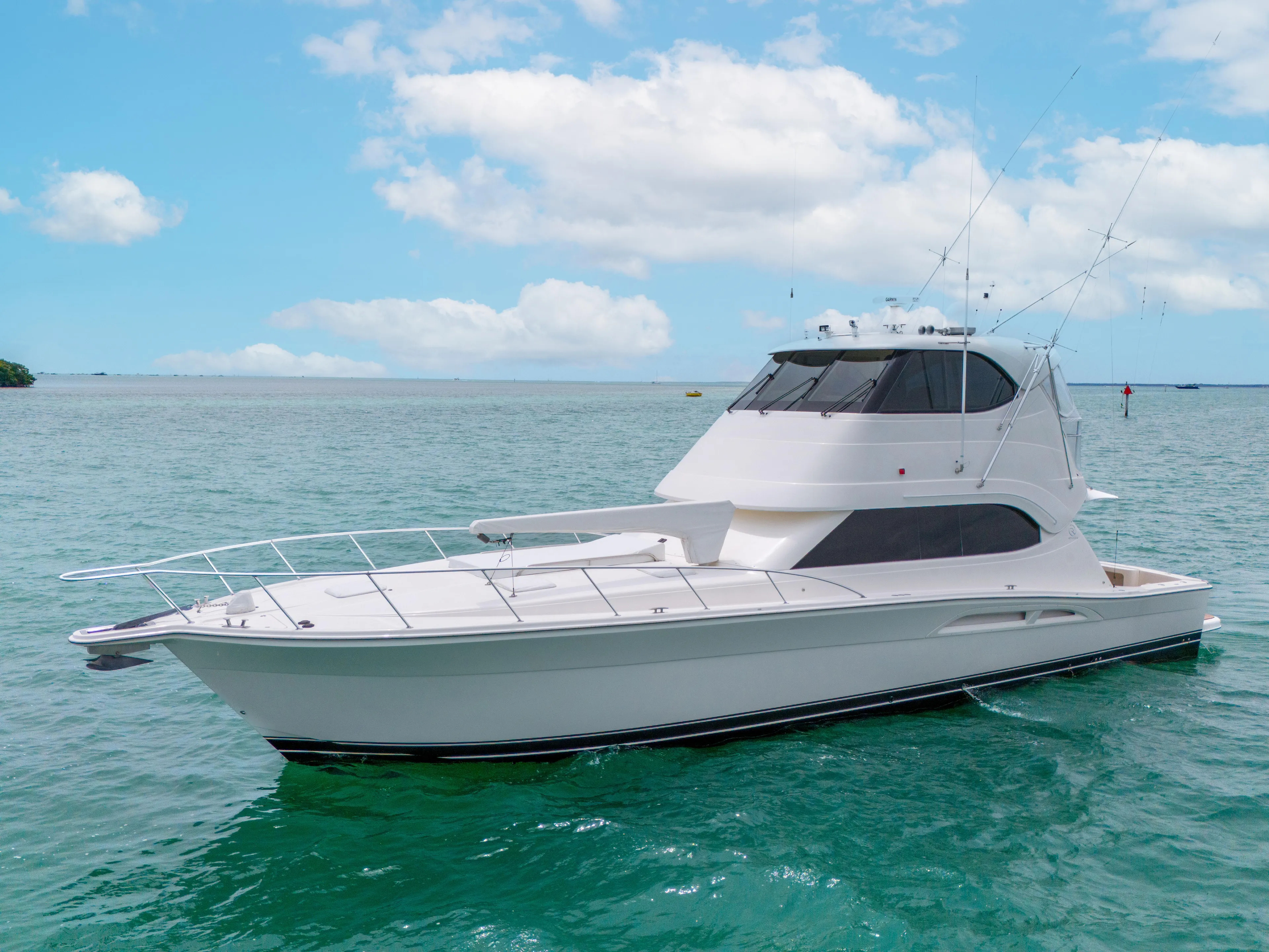 Yacht Photos Pics 2008 Riviera 51 Enclosed Bridge yacht on calm ocean waters under blue sky.