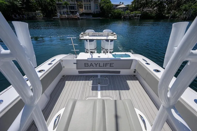  Yacht Photos Pics 2024 Cape Horn 31 T boat with "Baylife" seating, docked on a sunny day.