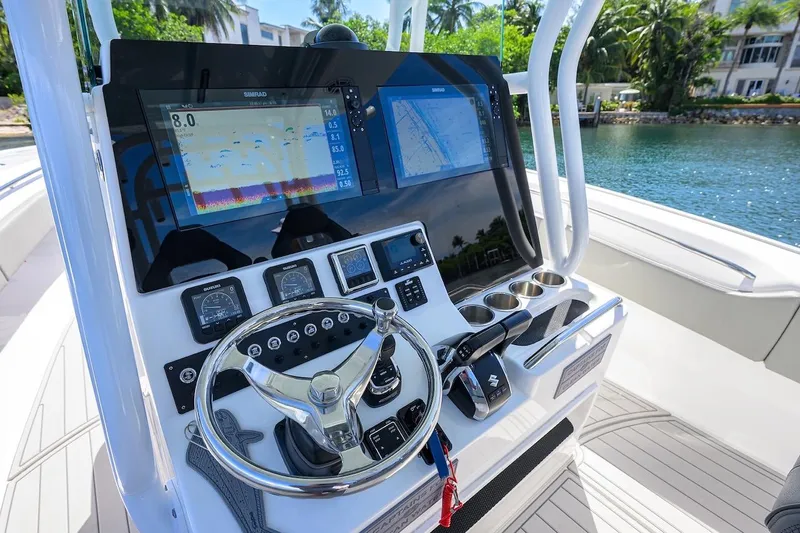  Yacht Photos Pics 2024 Cape Horn 31 T boat dashboard with advanced navigation displays and controls.