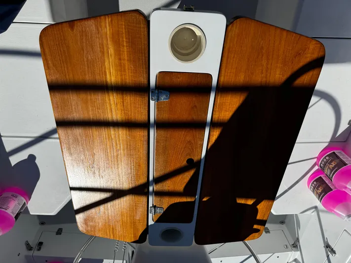 J Renee Yacht Photos Pics Wooden cockpit table on a 2004 Catalina 42 MkII sailboat.