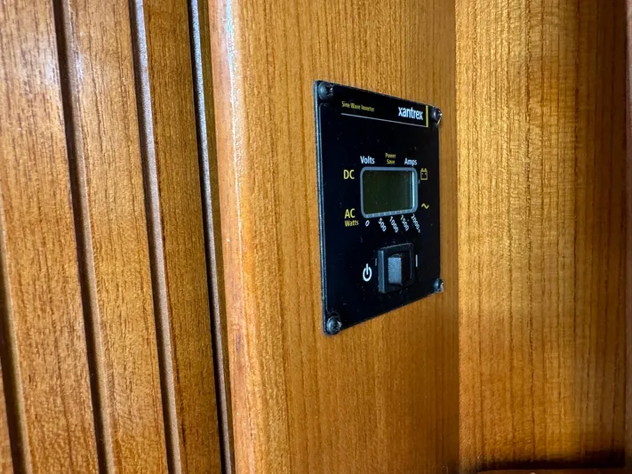 J Renee Yacht Photos Pics Xantrex power panel on 2004 Catalina 42 MkII sailboat interior.