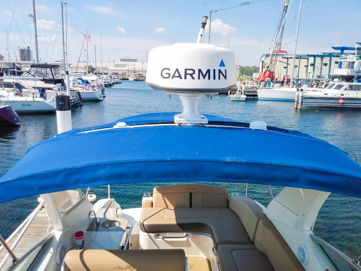 280 Sundancer Yacht Photos Pics 2016 Sea Ray 280 Sundancer with Garmin radar, docked in a marina.