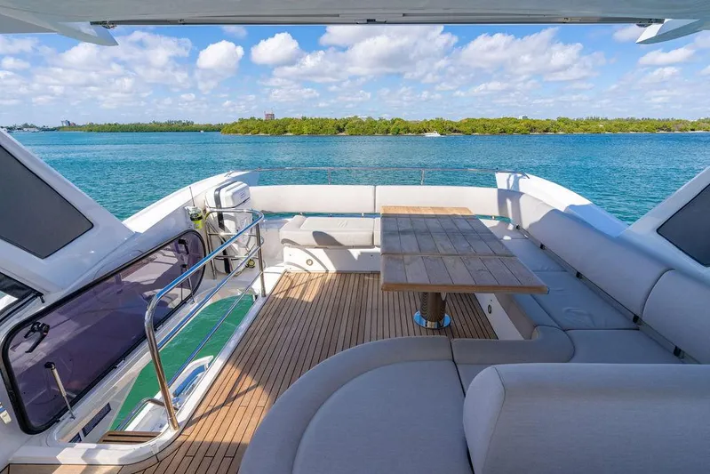 My Inspiration Yacht Photos Pics Luxurious 2019 Sunseeker Manhattan 66 yacht deck with ocean view and seating area.
