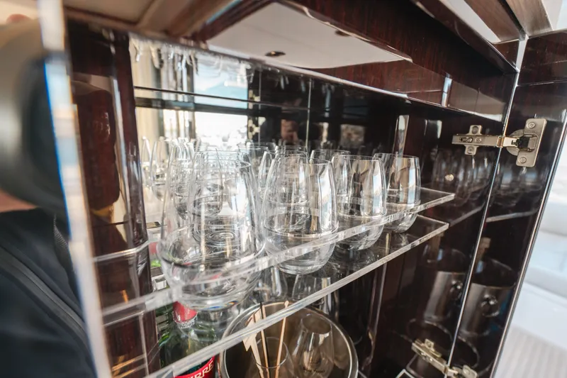 Yacht Photos Pics Luxury glassware cabinet on 2023 Azimut 72 Flybridge yacht.