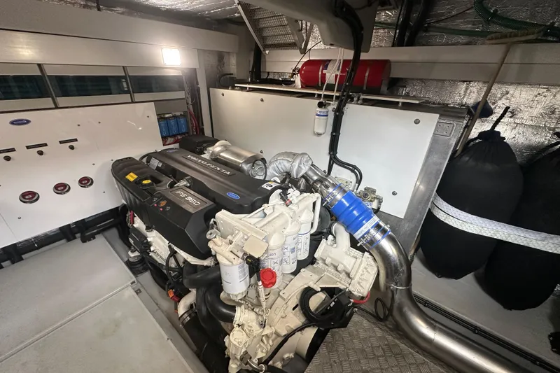 Yacht Photos Pics Engine room of 2018 Sunseeker Manhattan 52 yacht, featuring advanced machinery and equipment.