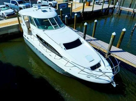 Lazy Gray Yacht Photos Pics 2008 Sea Ray 40 Motor Yacht docked at marina, aerial view.