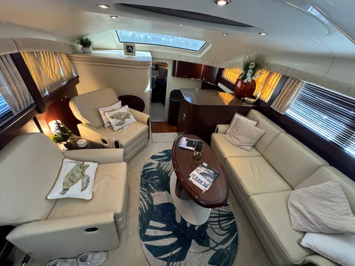 Lazy Gray Yacht Photos Pics Luxurious interior of 2008 Sea Ray 40 Motor Yacht with elegant seating and decor.
