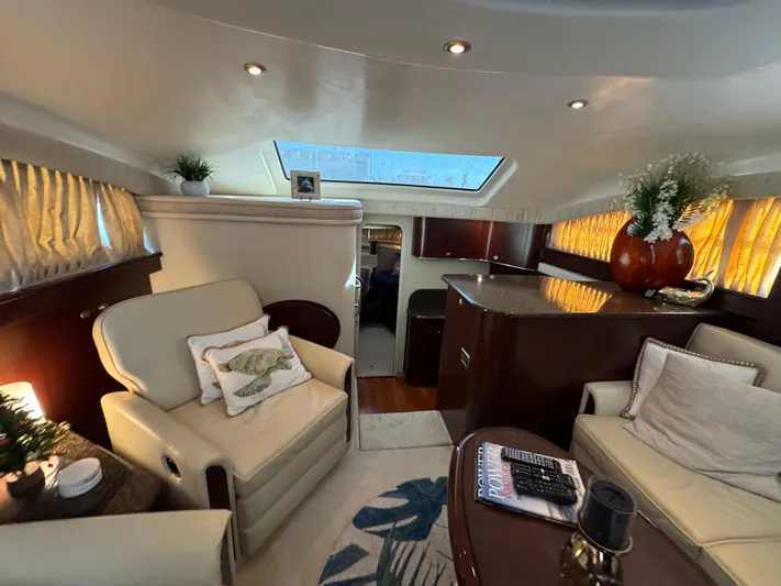 Lazy Gray Yacht Photos Pics Luxurious interior of 2008 Sea Ray 40 Motor Yacht with elegant seating and decor.