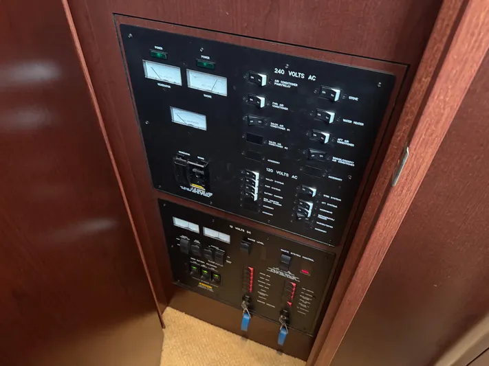 Lazy Gray Yacht Photos Pics Electrical control panel on a 2008 Sea Ray 40 Motor Yacht.