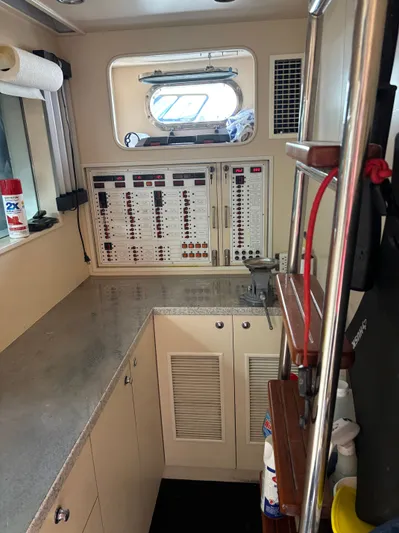 Arlene Yacht Photos Pics Electrical control panel in a 2009 Horizon Vision 74 yacht interior.