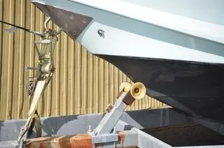  Yacht Photos Pics Boat trailer with Mission-Craft Mis 35, 2010 model, secured for transport.