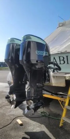  Yacht Photos Pics Twin outboard motors on a 2010 Mission-Craft Mis 35 boat.