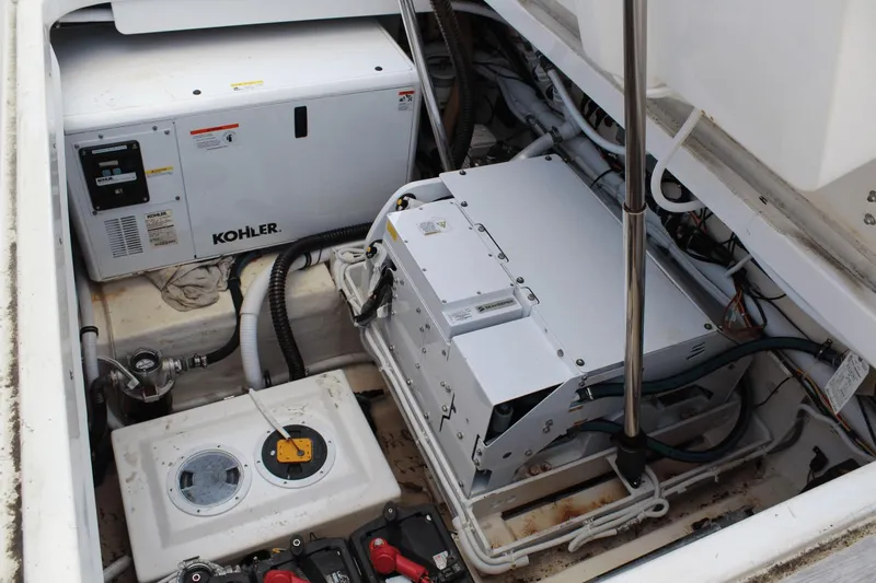 Dream Weaver Yacht Photos Pics Engine compartment of 2021 Ocean Alexander 45 Divergence Coupe with Kohler generator.