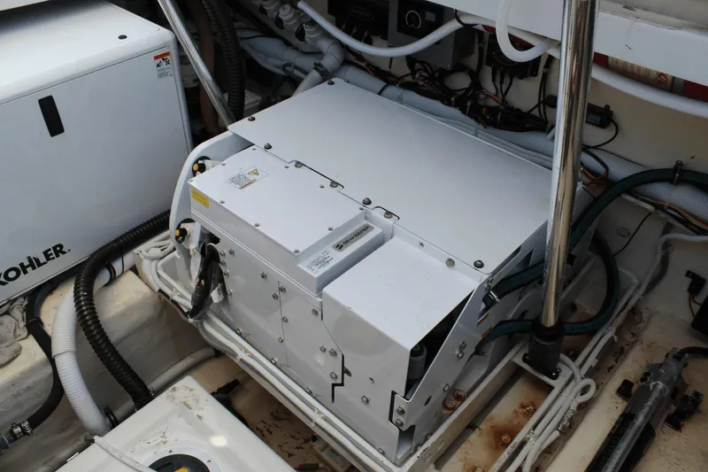 Dream Weaver Yacht Photos Pics Engine compartment of 2021 Ocean Alexander 45 Divergence Coupe with Kohler generator.