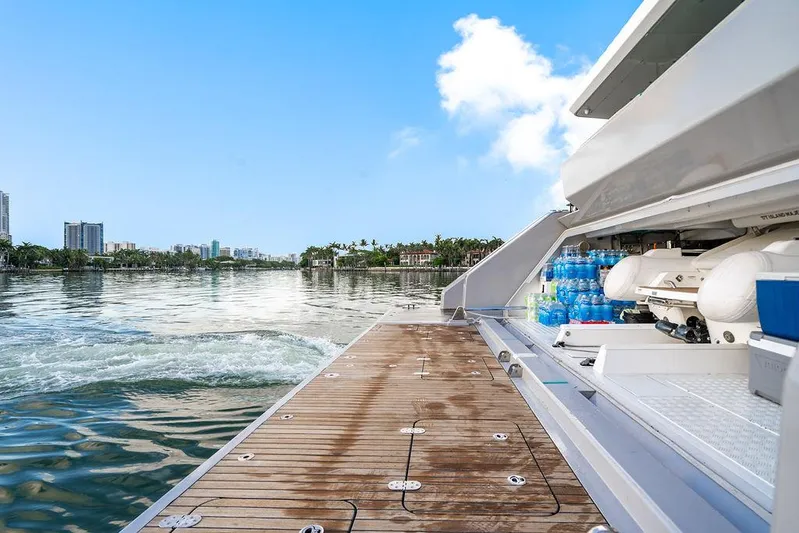 Island Majesty Yacht Photos Pics Luxury Sunreef 70 yacht deck with storage, cruising on calm waters, 2018 model.