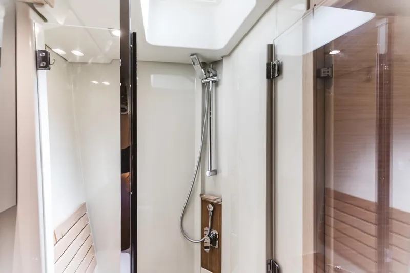  Yacht Photos Pics Luxurious shower area in 2015 Beneteau Monte Carlo 5 yacht.