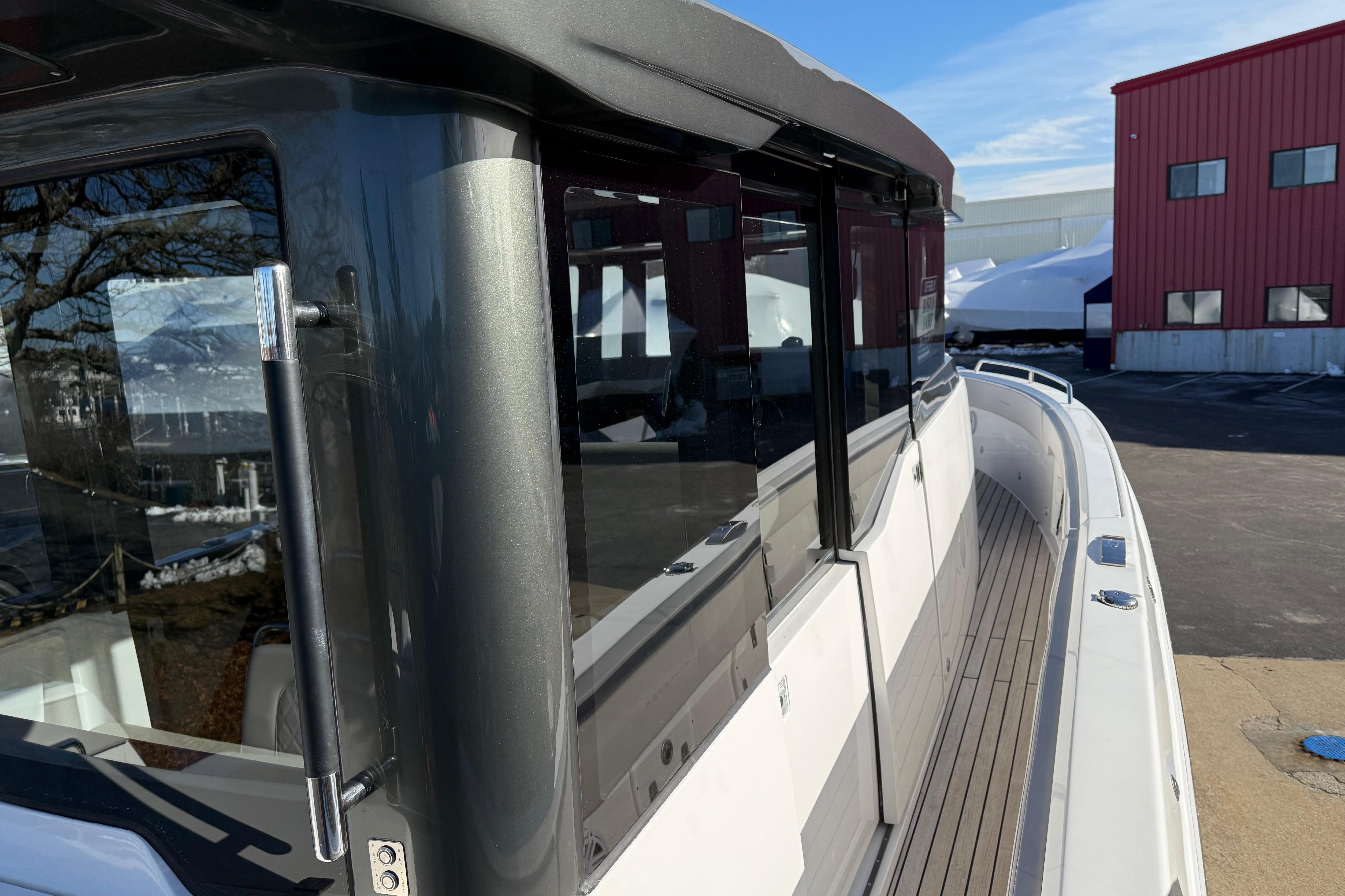 2024 Schaefer V33 boat exterior with sleek design and modern windows.