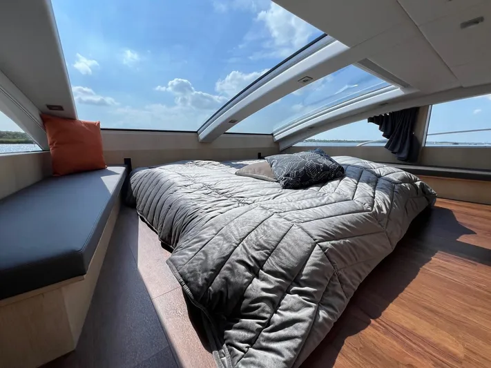  Yacht Photos Pics Luxurious Vripack Utopia 58 yacht interior with skylight and cozy bedding, 2013 model.