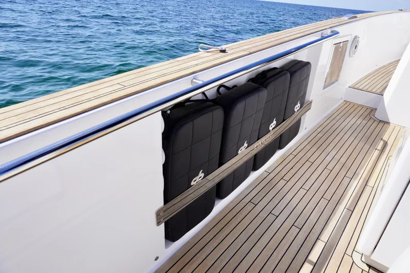  Yacht Photos Pics 2020 Pardo Yachts 38 with sleek deck design and cushioned seating by the sea.