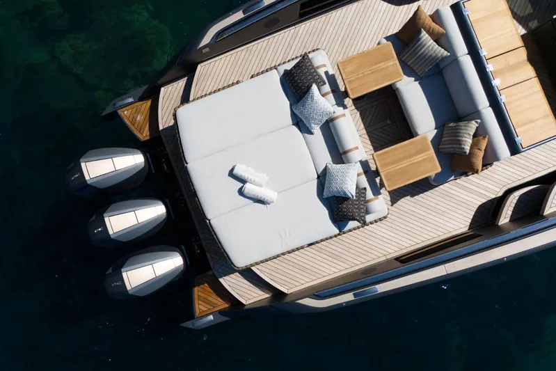  Yacht Photos Pics Luxurious 2024 Nerea Yacht NY40 with elegant deck seating and powerful outboard engines.