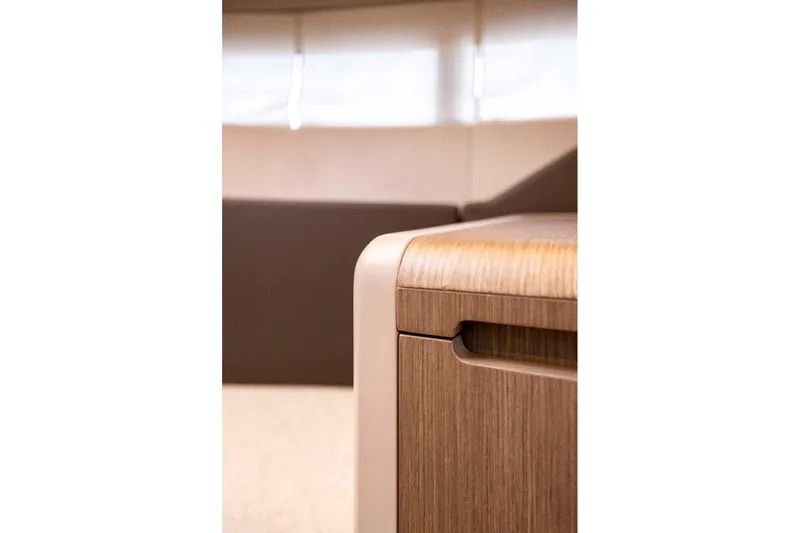  Yacht Photos Pics Interior detail of 2024 Nerea Yacht NY40, showcasing elegant wood finish and modern design.