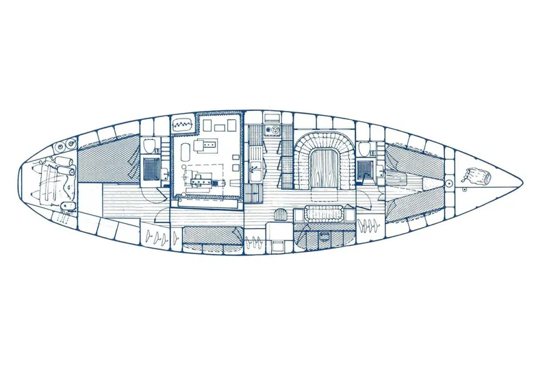  Yacht Photos Pics Floor plan of a 1991 Amel Super Maramu sailboat, showcasing interior layout and design.