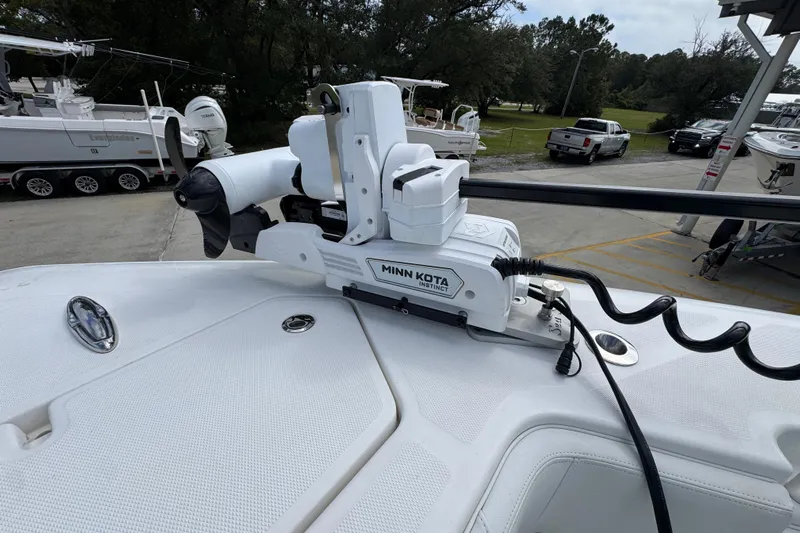  Yacht Photos Pics 2019 Invincible 39 Open Fisherman with Minn Kota trolling motor on deck.