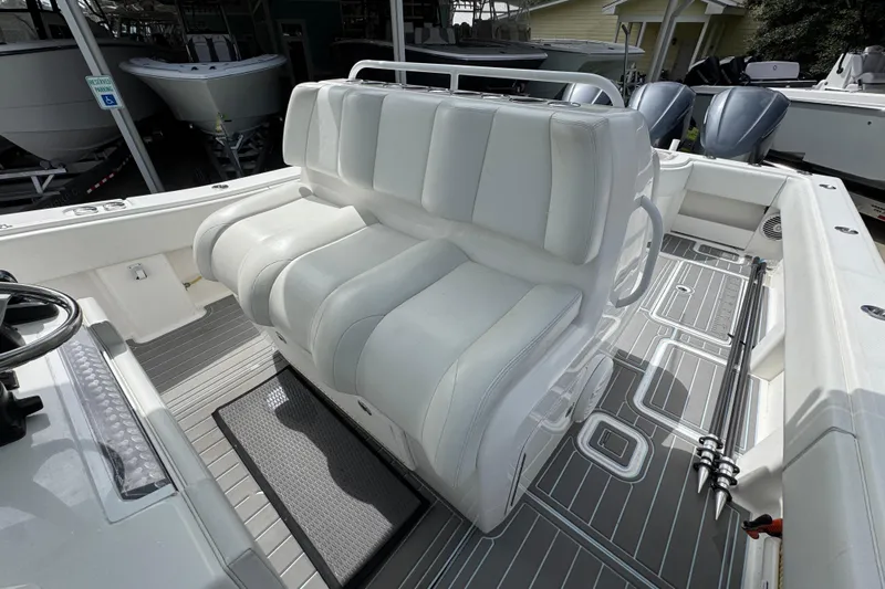  Yacht Photos Pics 2019 Invincible 39 Open Fisherman boat interior with white seating and modern design.