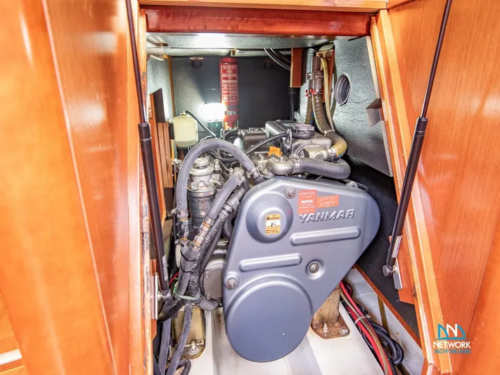  Yacht Photos Pics Engine compartment of 2011 Beneteau Oceanis 46 sailboat with Yanmar engine.