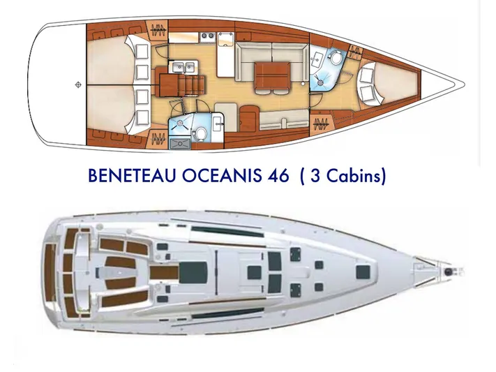 Yacht Photos Pics Floor plan of a 2011 Beneteau Oceanis 46 sailboat with three cabins.