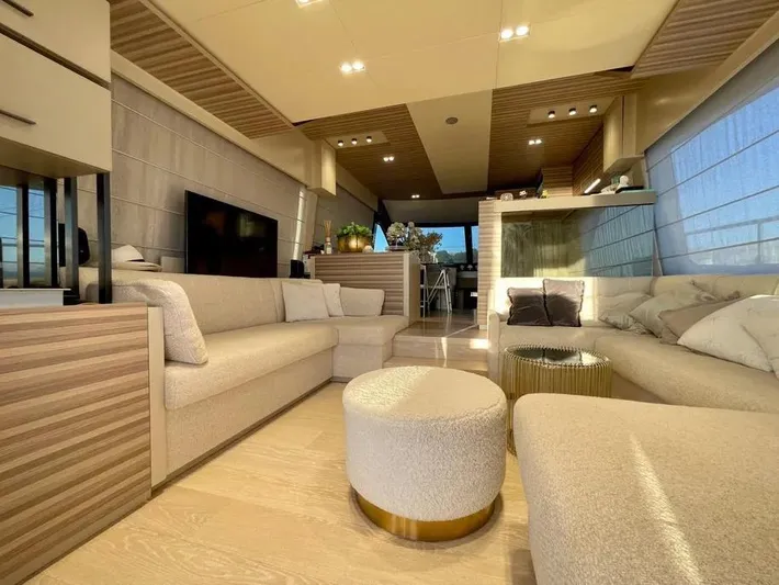  Yacht Photos Pics Luxurious interior of 2021 Ferretti Yachts 670 with modern furnishings and elegant design.