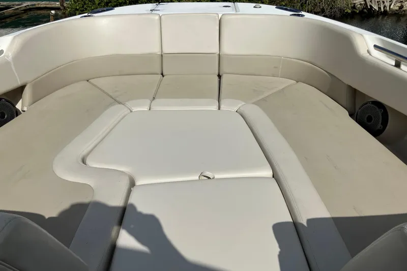  Yacht Photos Pics 2023 Boston Whaler 320 Vantage boat interior with spacious seating area.