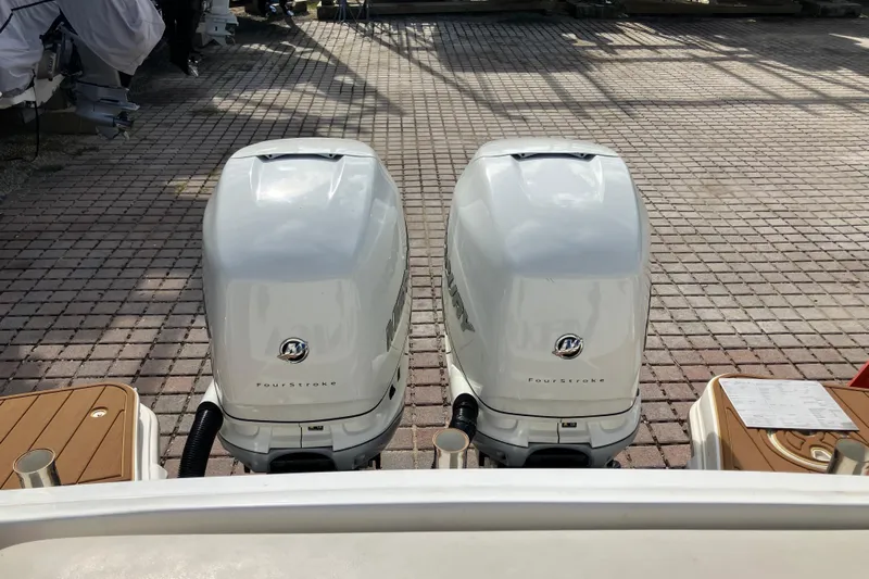  Yacht Photos Pics Twin Mercury FourStroke engines on a 2023 Boston Whaler 320 Vantage boat.