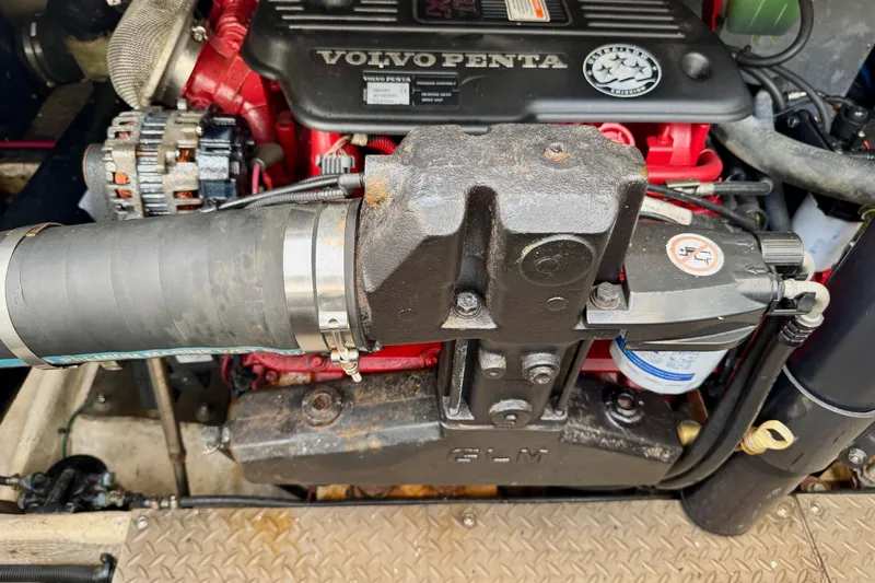 Santa Josefina Yacht Photos Pics Volvo Penta engine in a 2009 Regal 4080 boat, showcasing mechanical components.