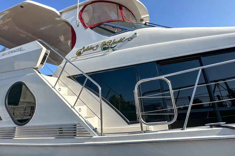  Yacht Photos Pics Luxury Bluewater 5200 yacht, 2012 model, featuring sleek design and modern amenities.