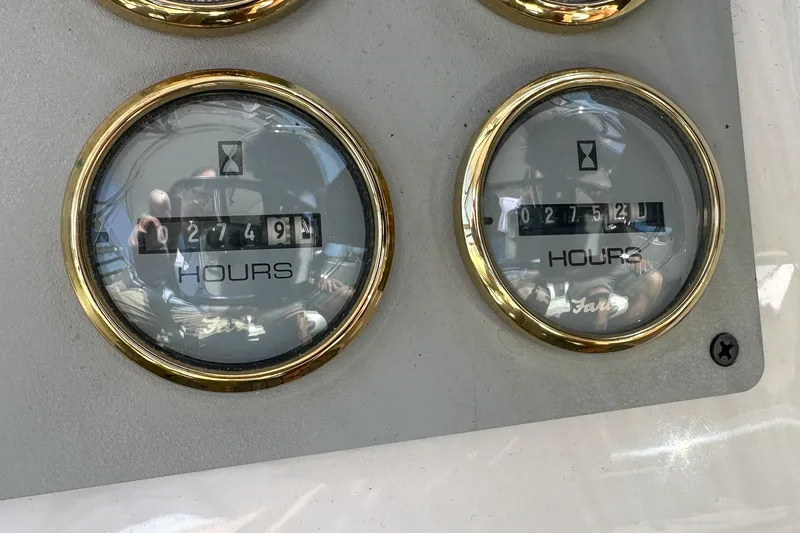  Yacht Photos Pics Hour meters on a 2012 Bluewater 5200 boat, showing 2749 and 2752 hours.