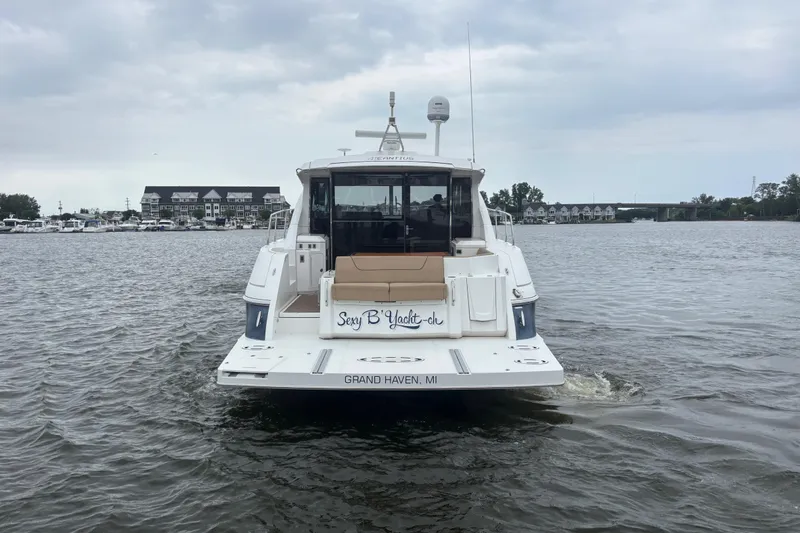 Sexy B'yacht-ch Yacht Photos Pics 2013 Cruisers Yachts 45 Cantius on water, rear view, Grand Haven, MI.