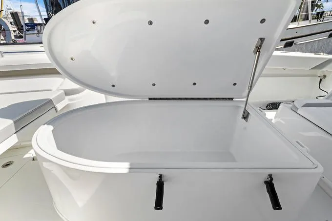 Seas The Day Yacht Photos Pics Open storage compartment on 2020 Yellowfin 39 Center Console boat.