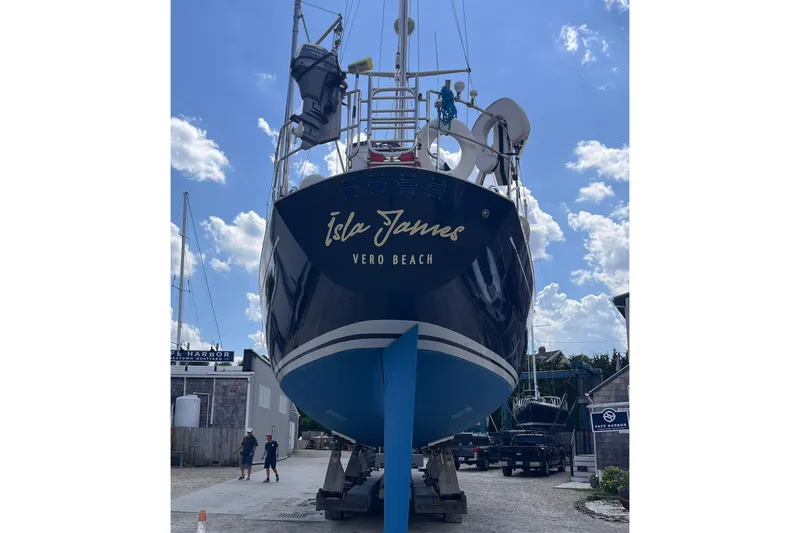  Yacht Photos Pics Sailboat "Isla James" in dry dock, Nautor Swan 61, 1990 model, Vero Beach.