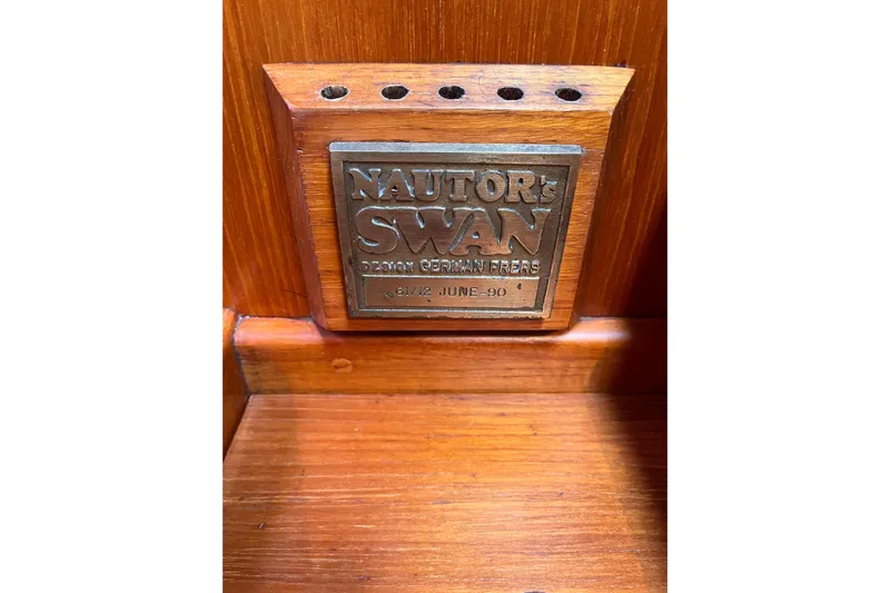  Yacht Photos Pics Plaque of 1990 Nautor Swan 61 yacht, designed by German Frers.