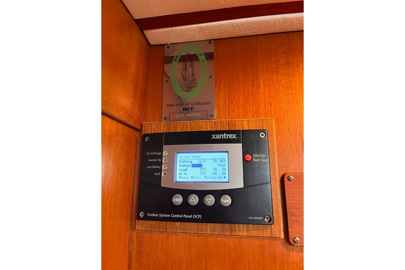  Yacht Photos Pics Xantrex system control panel on 1990 Nautor Swan 61 yacht interior.