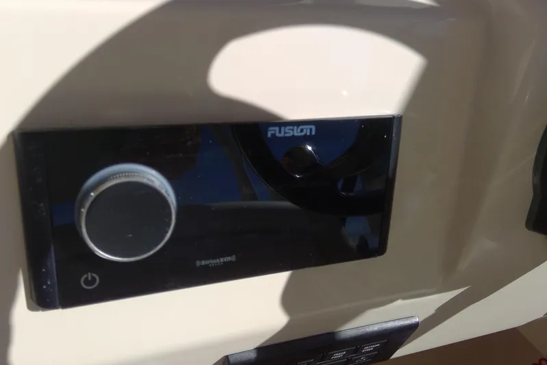  Yacht Photos Pics 2023 Grady-White Freedom 285 boat stereo system with Fusion controls.