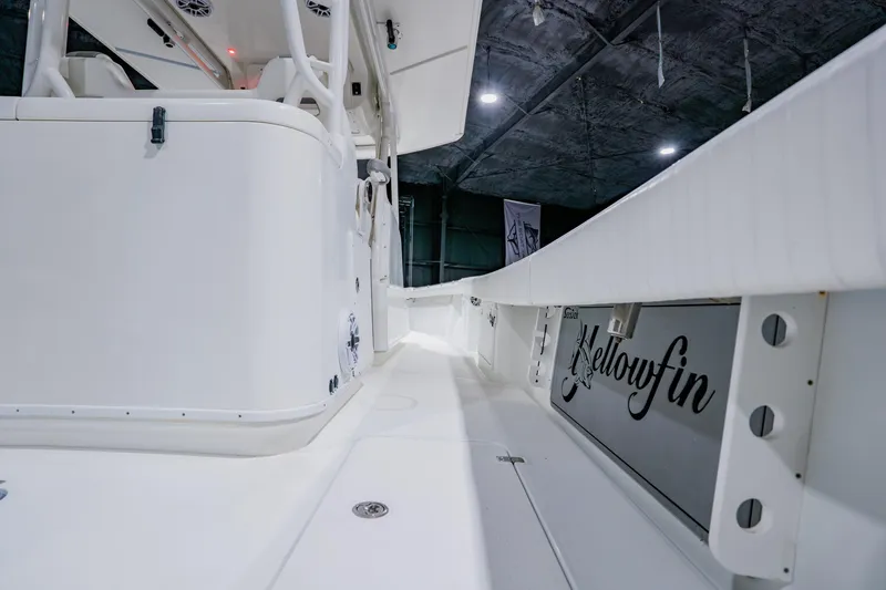  Yacht Photos Pics 2012 Yellowfin 39 Offshore boat interior, showcasing sleek white design and spacious layout.
