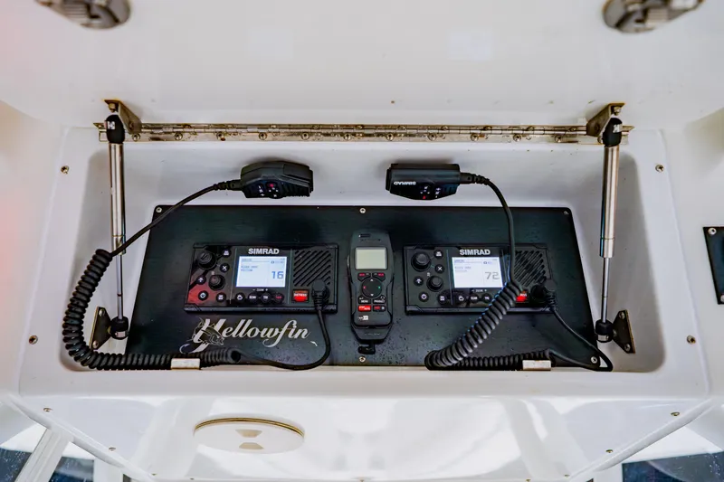  Yacht Photos Pics 2012 Yellowfin 39 Offshore boat electronics with Simrad communication devices.