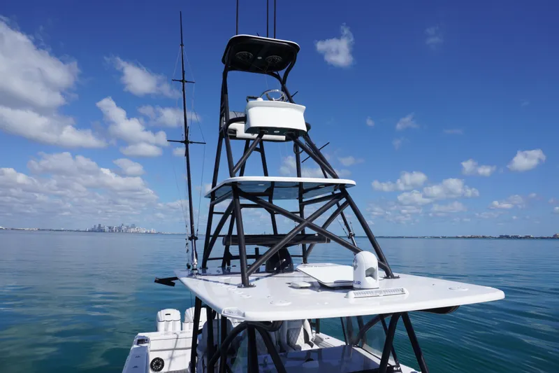  Yacht Photos Pics 2019 SeaHunter 45 Tournament boat on calm water under a clear blue sky.