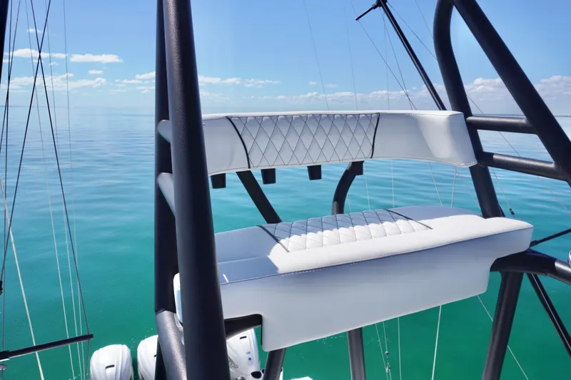  Yacht Photos Pics 2019 SeaHunter 45 Tournament boat with elevated seating, overlooking calm ocean waters.