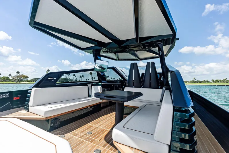 Green Eyes Yacht Photos Pics 2023 Wally Wallytender 43X luxury yacht with sleek seating and modern design.