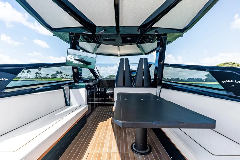Green Eyes Yacht Photos Pics 2023 Wally Wallytender 43X luxury yacht interior with sleek seating and modern design.
